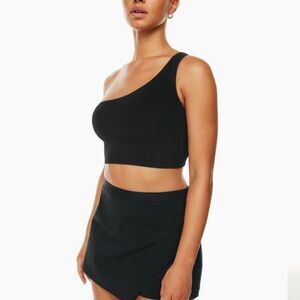 Aritzia Black One-Shoulder Ribbed Crop Top